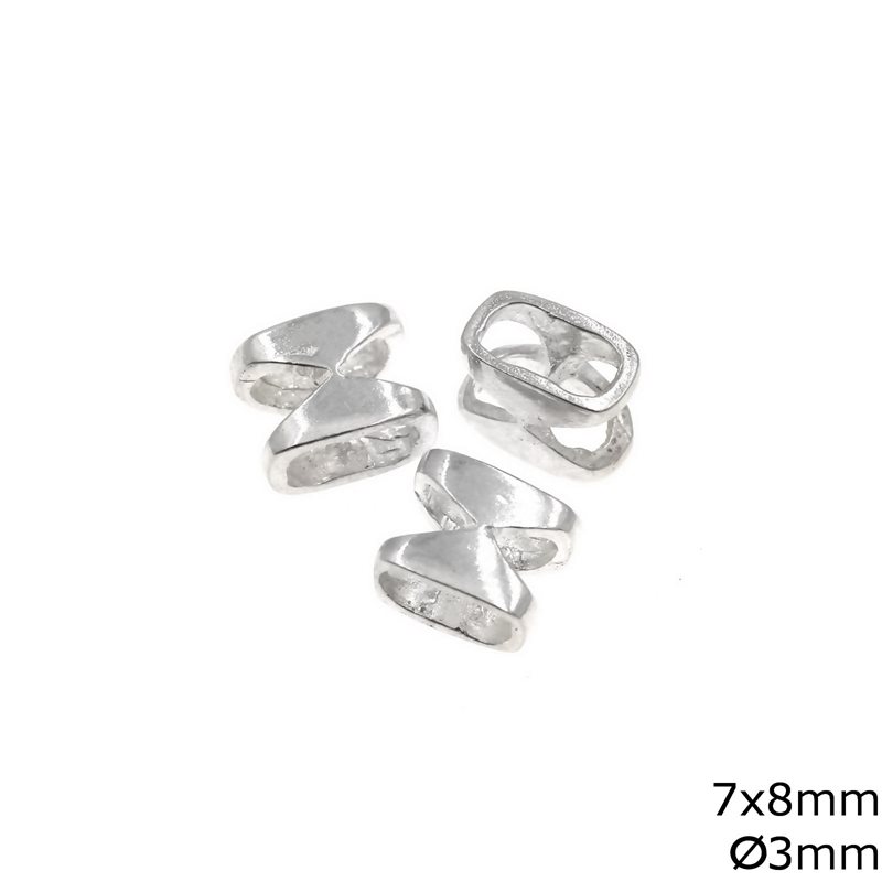 Εξάρτημα Ασημένιο 925 Περαστό 7x8mm για Δέρμα Στρογγυλό 3mm