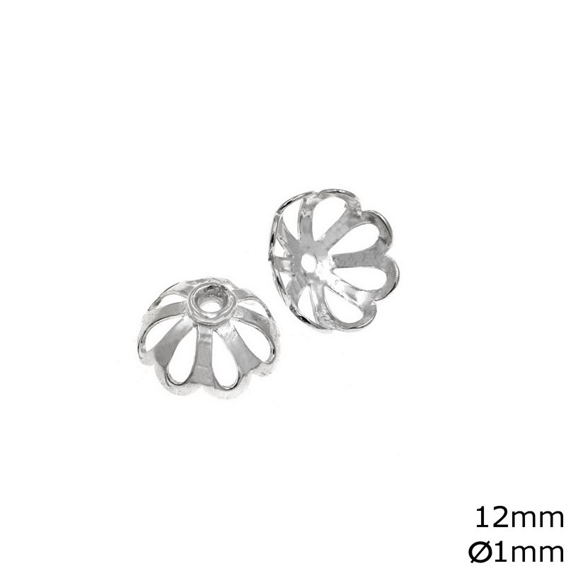Silver 925 Cap Outline Style 12mm, with Hole 1mm