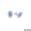 Silver 925  Oval Earrings with Meander 9x13mm and Opal Stone 6x4mm