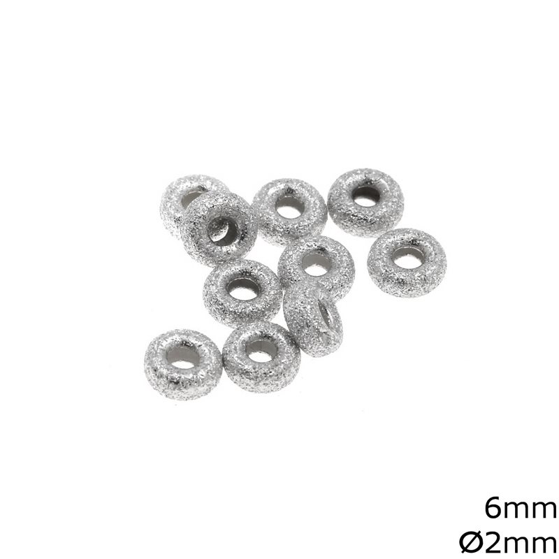 Silver 925 Rondelle Beads Mat 6mm, with Hole 2mm