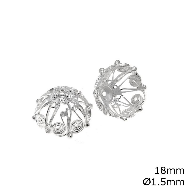 Silver 925 Lacy Cap 18mm, with Hole 1.5m, 9 pcs
