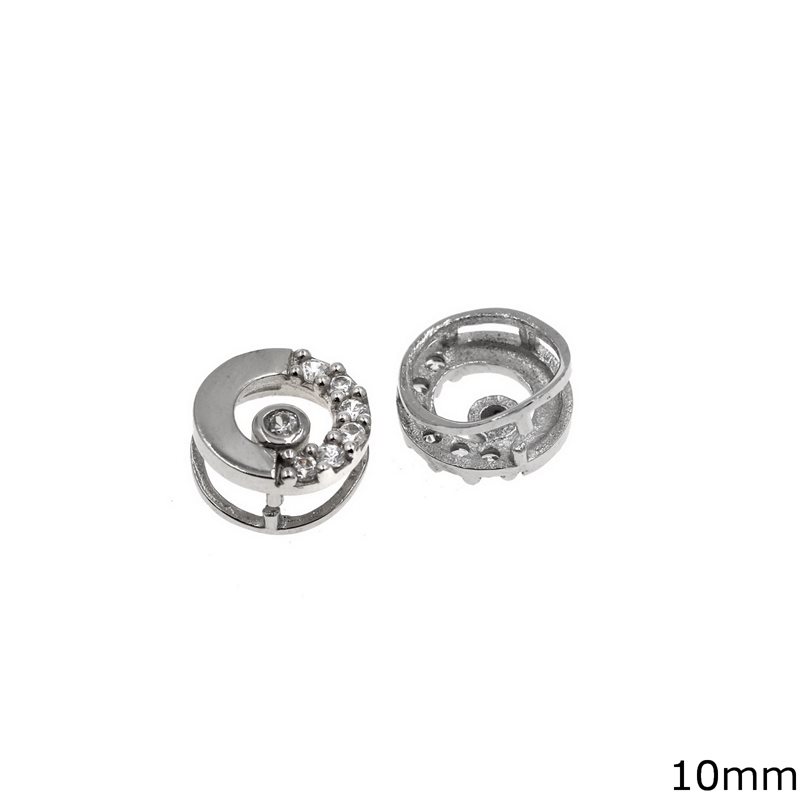 Silver Round Bail Connector Bale Pinch Clasp Pendant 10mm with Zircon