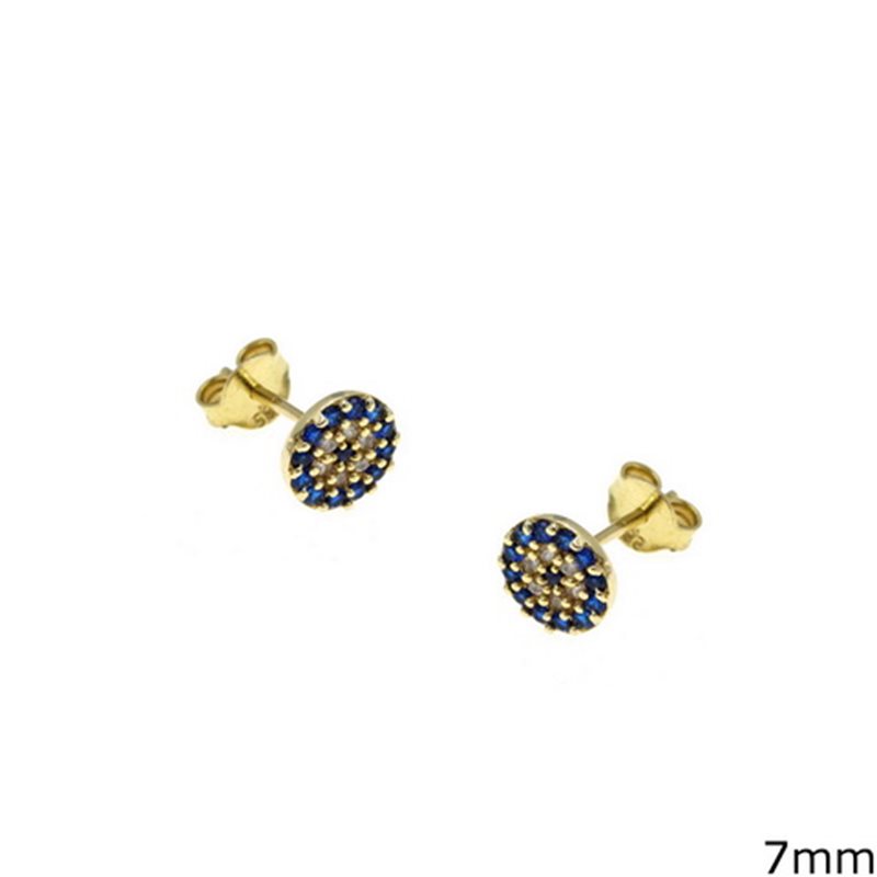 Gold Earrings Target with Zircon 7mm K14 1.3gr