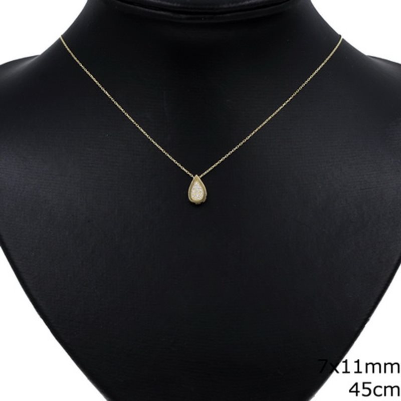 Gold Pearshaped Necklace with Zircon 7x11mm, 45cm K14 1.6gr