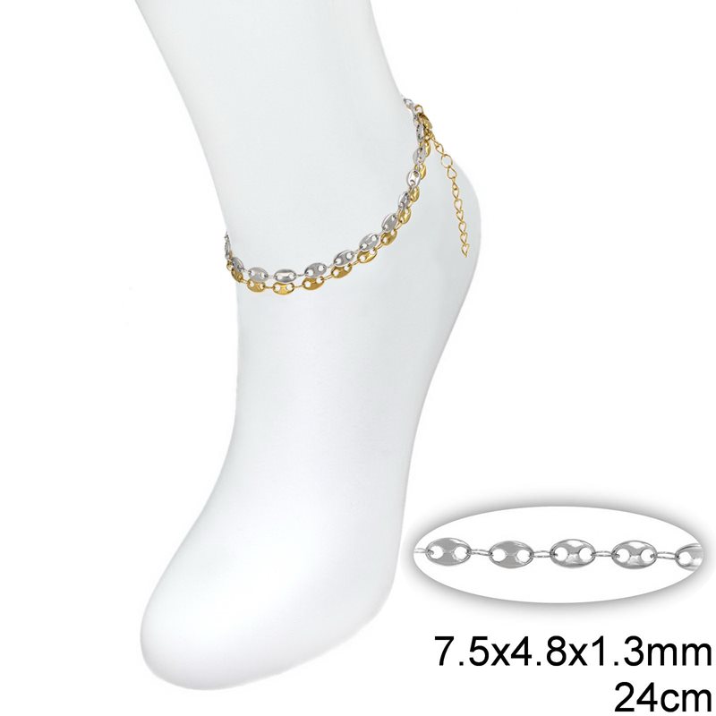 Stainless Steel Anchor Chain Anklet 7.5x4.8x1.3mm