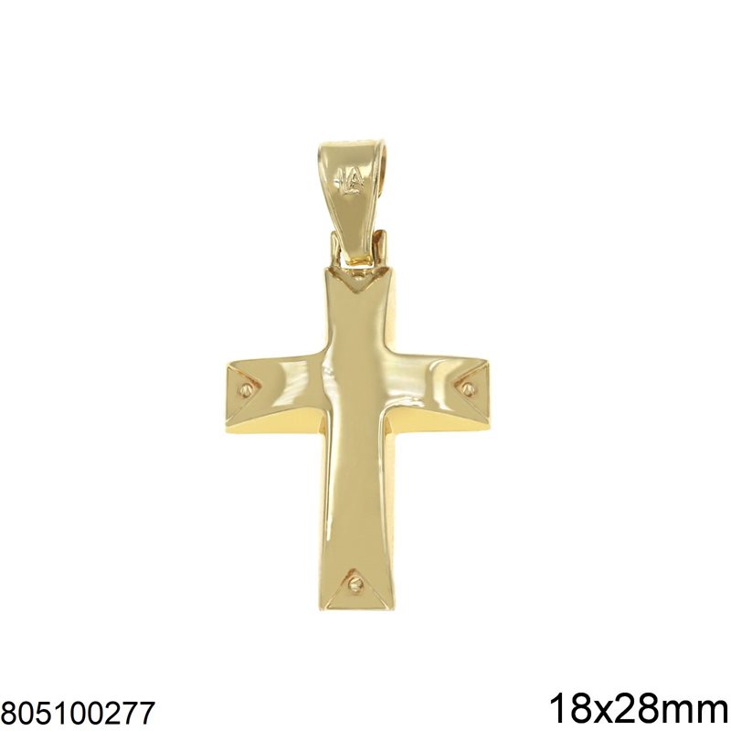 Gold Curved Pendant Cross with Screws 18x28mm K14 2.13gr