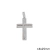 Gold Pendant Textured Cross with Zircon 18x25mm K14 3.55gr