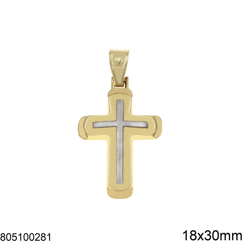 Gold Pendant Double Curved Cross Two Tone 18x30mm K14 2.2gr