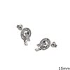 Silver Round Earring Stud with Zircon and Bail Connector Bale Pinch Clasp 15mm