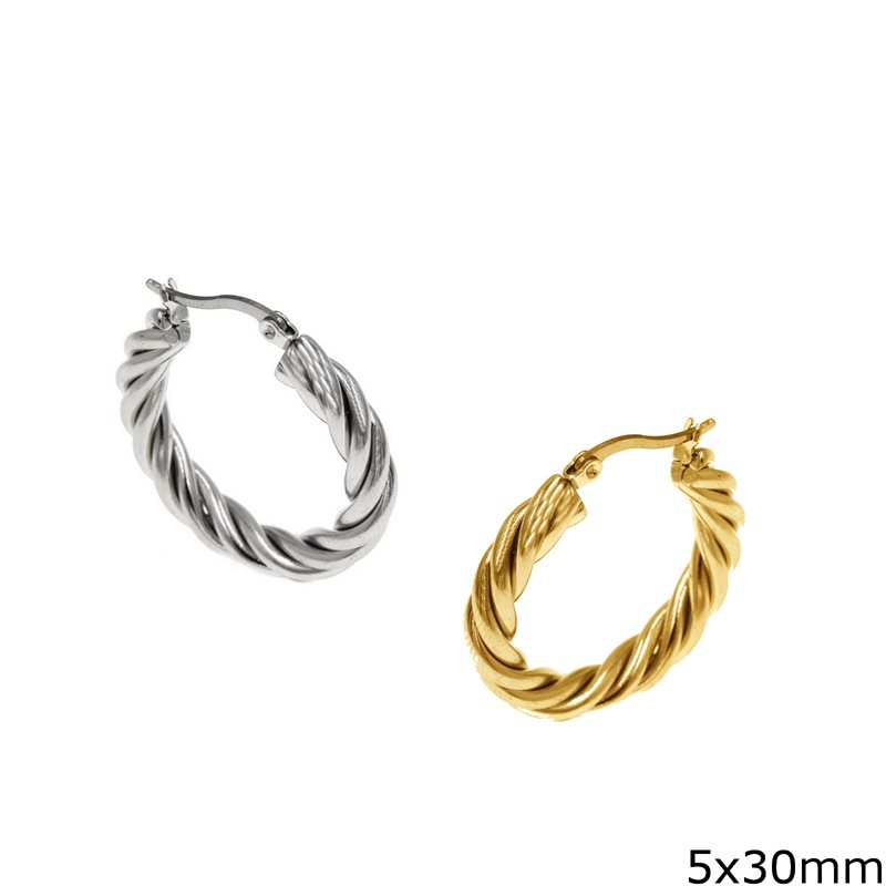 Stainless Steel Twisted Wire Hoop Earrings 5x30mm 