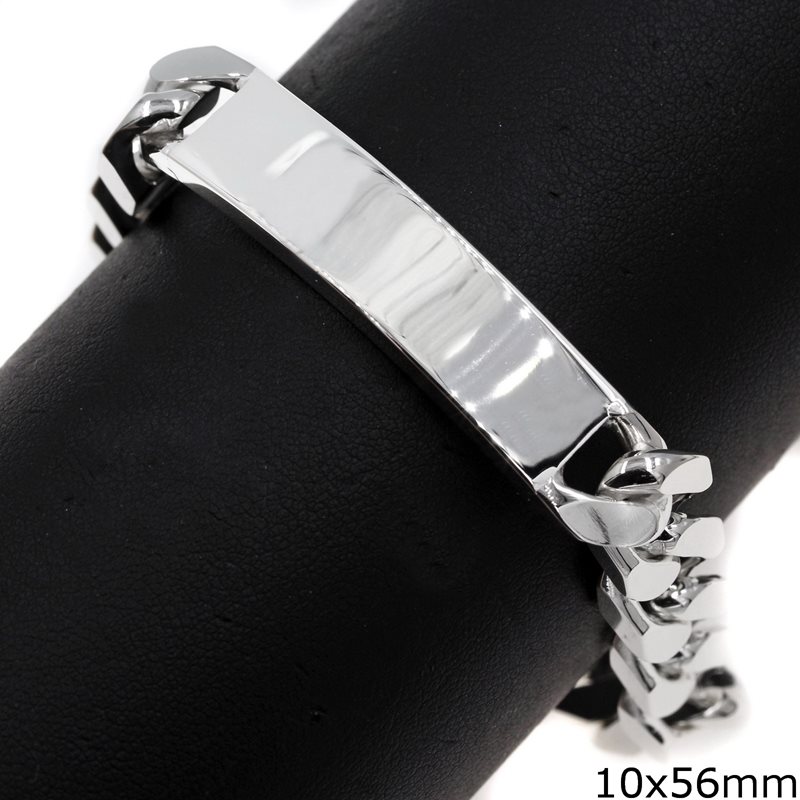 Silver 925 Bracelet with Gourmette Chain and Tag 10x56mm 22CM