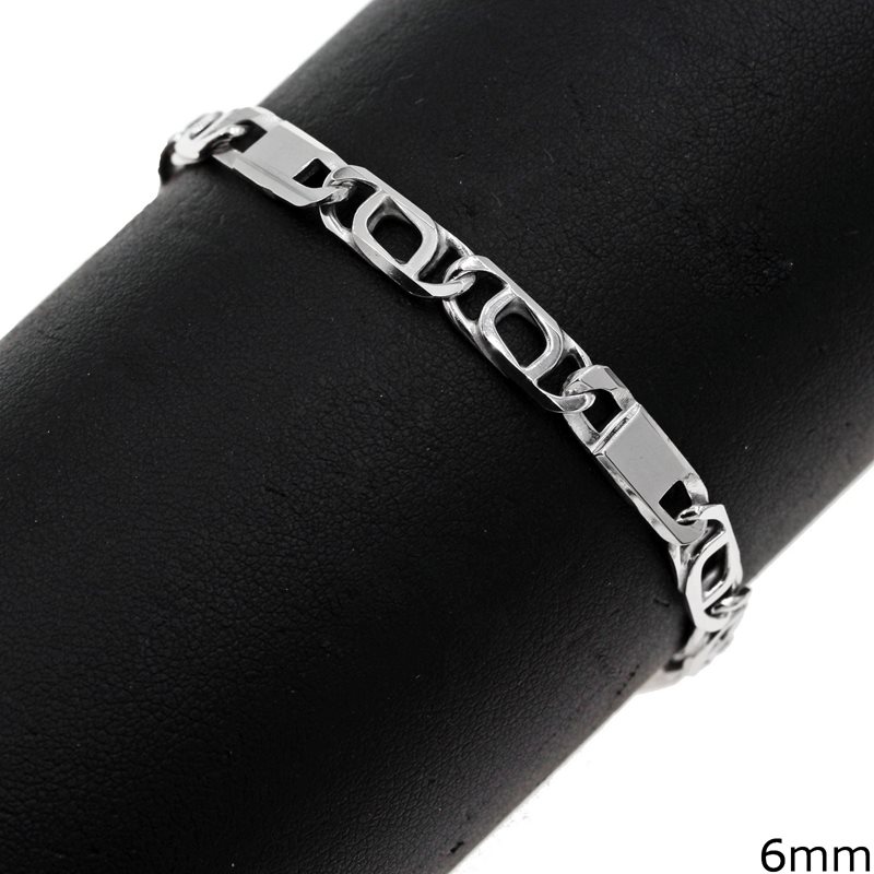 Silver 925 Bracelet with Anchor Chain 6mm Rhodium plated