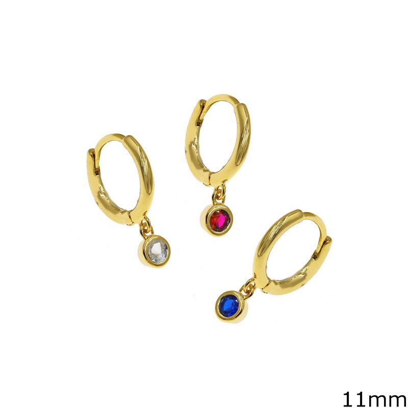 Brass Hoop Earrings 11mm with Zircon 4mm