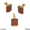 Silver 925 Set of Earrings and Pendant Square and Stones 15mm