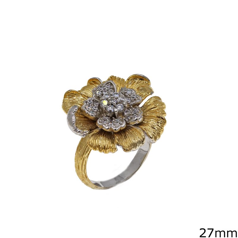 Silver 925 Ring Flower with Zircon 27mm