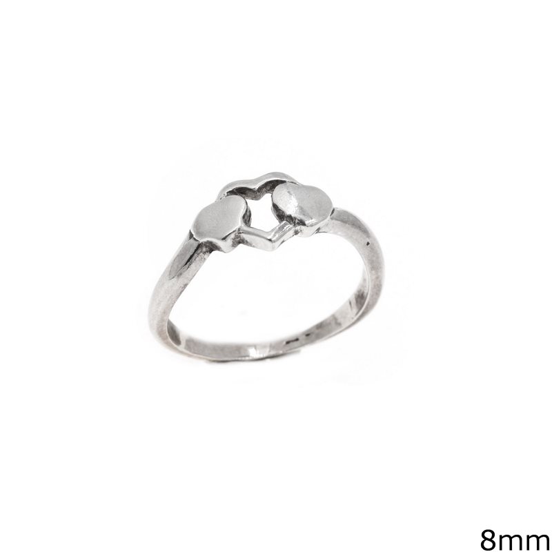 Silver 925 Childrens Ring with Hearts 8mm