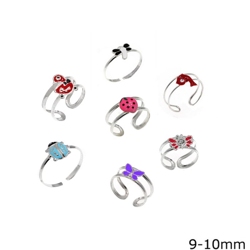 Silver  925 Childrens Ring in Various Designs with Enamel 9-10mm