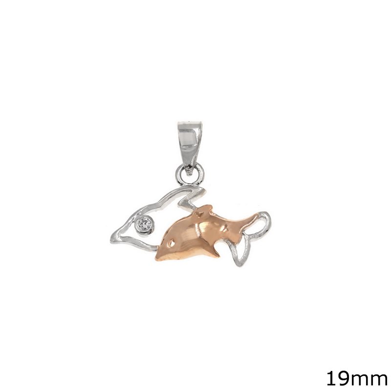 Silver 925 Pendant Fishes with Zircon 19mm