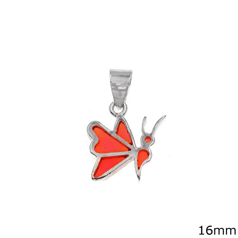 Silver 925 Pendant Butterfly with Glass 16mm