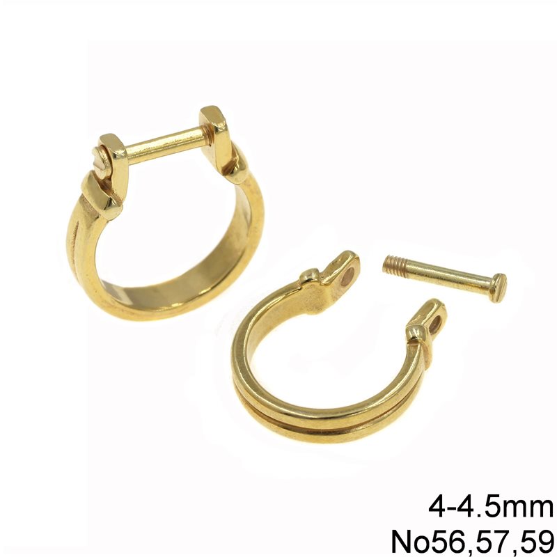 Brass Ring 4-4.5mm No56-57-59, Gold plated NF