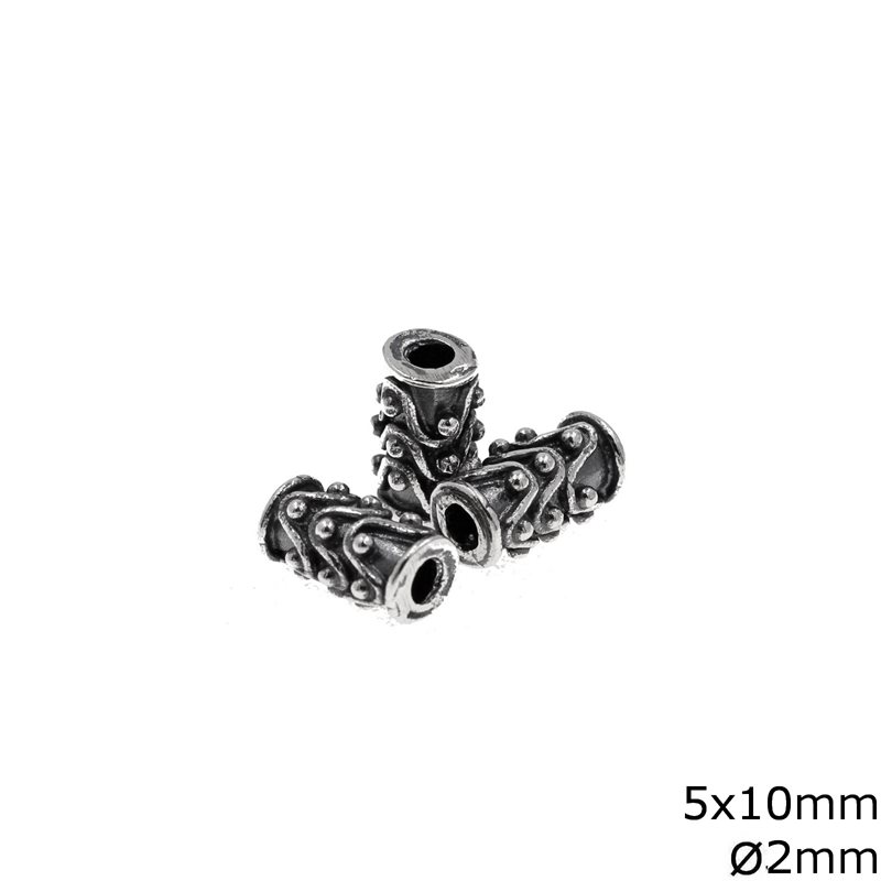 Silver 925 Tube Bead Oxyde 5x10mm, Hole 2mm