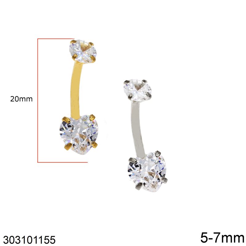 Stainless Steel Belly Button Ring Heart with Zircon 5-7mm