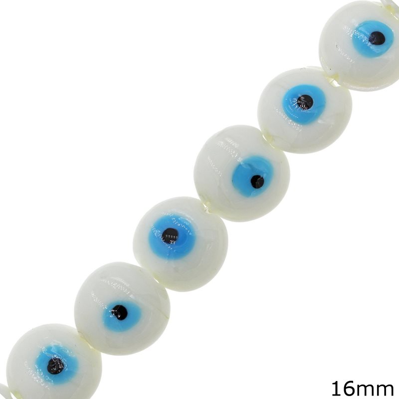 Glass Round Bold Bead Evil Eye 16mm