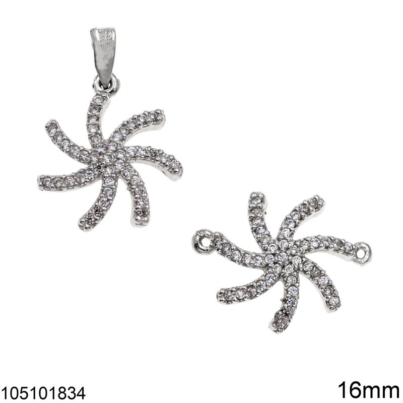 Silver 925 Pendant & Spacer Starfish with Zircon 16mm