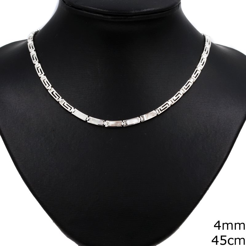 Silver 925 Necklace with Meander and Mop-shell 4mm,45cm