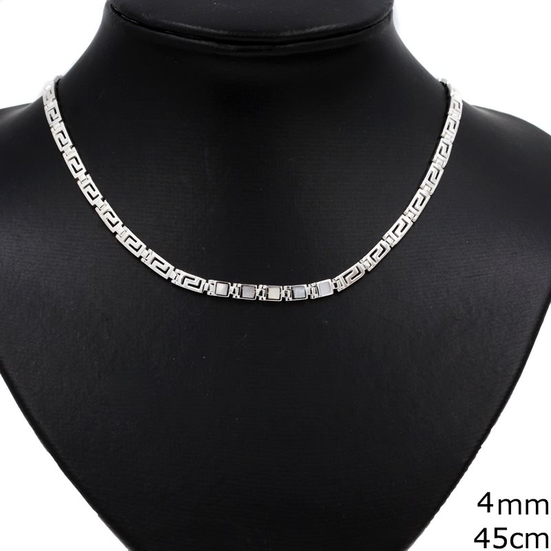 Silver 925 Necklace with Meander and Mop-shell 4mm,45cm