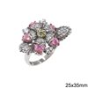 Silver 925 Ring Flower & Hearts 25x35mm with Zircon 