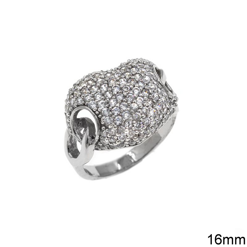 Silver  925 Ring Heart with Zircon 16mm