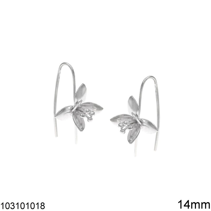Silver 925 Hook Earrings Waterlily 14mm 