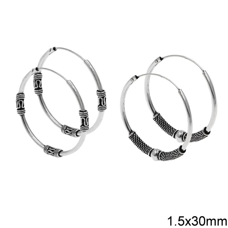 Silver 925 Hoop Earrings with design 1.5x30mm