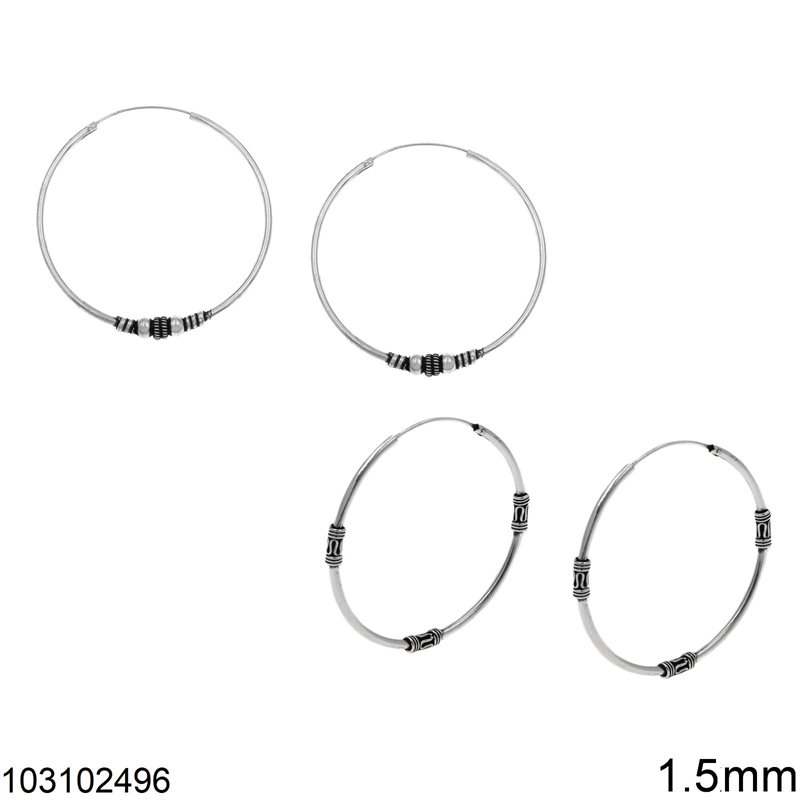 Silver 925 Hoop Earrings with Design 1.5mm