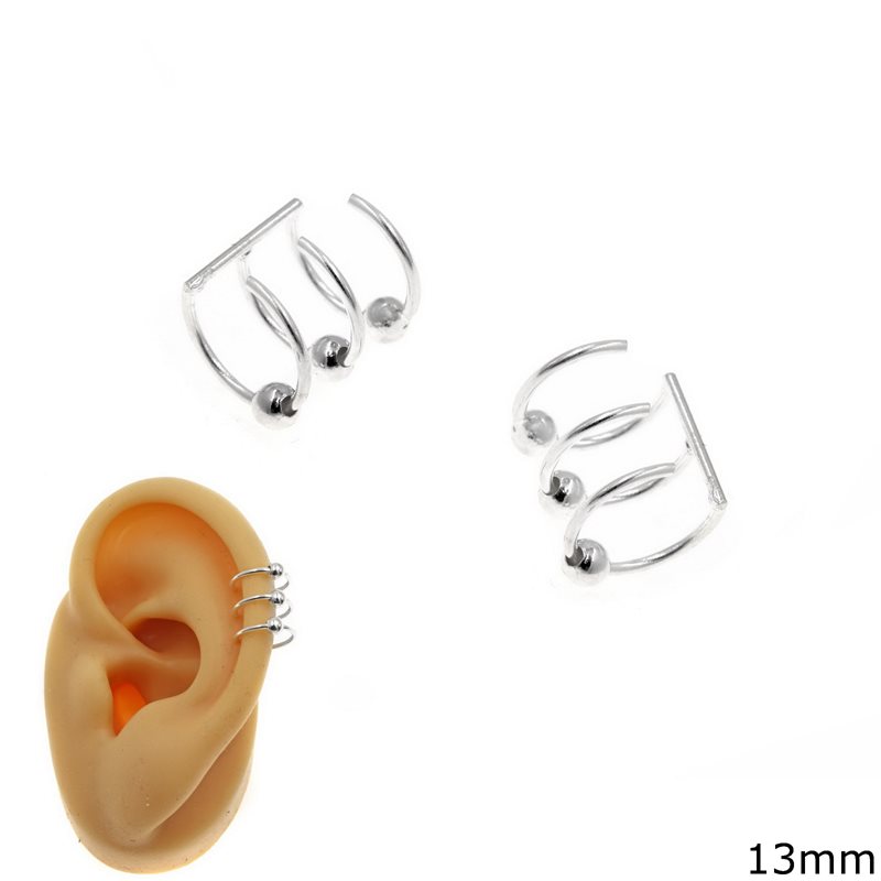 Silver 925 Ear Cuff Spiral with Balls 13mm