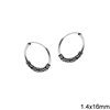 Silver 925 Earring Hoops with design 1.4x16mm
