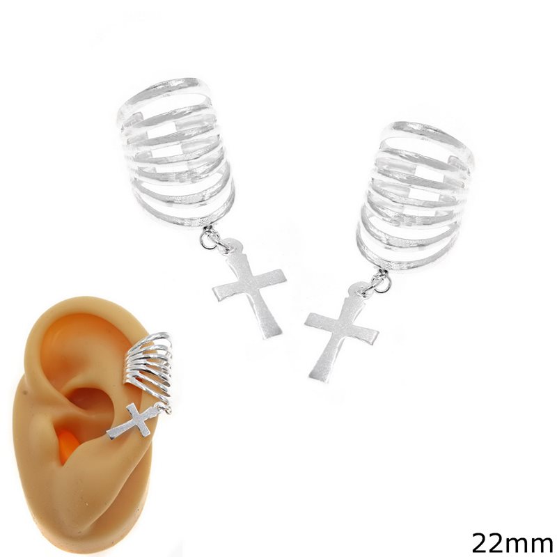Σκουλαρίκια Ασημένια 925 Ear Cuff Σπιράλ με Σταυρό 22mm