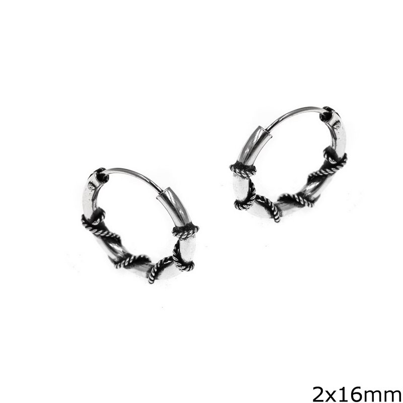 Silver 925 Hoop Earrings with design 2x16mm