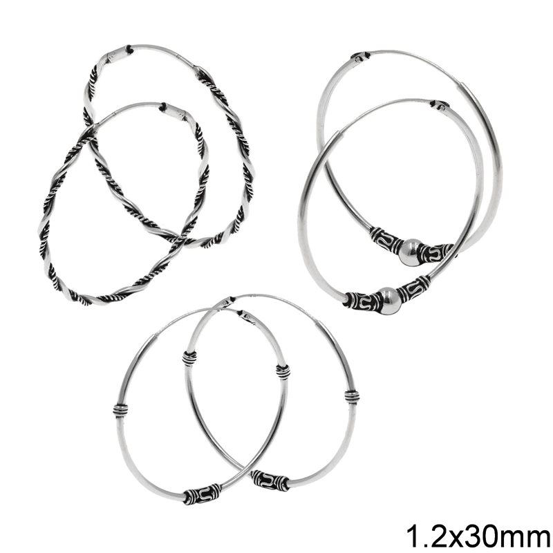 Silver 925 Hoop Earrings with design 1.2x30mm