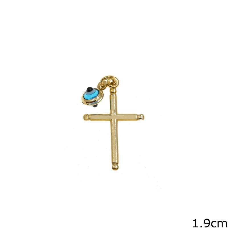 Gold Pendant Cross 1.9cm with Evil Eye K14 0.6gr