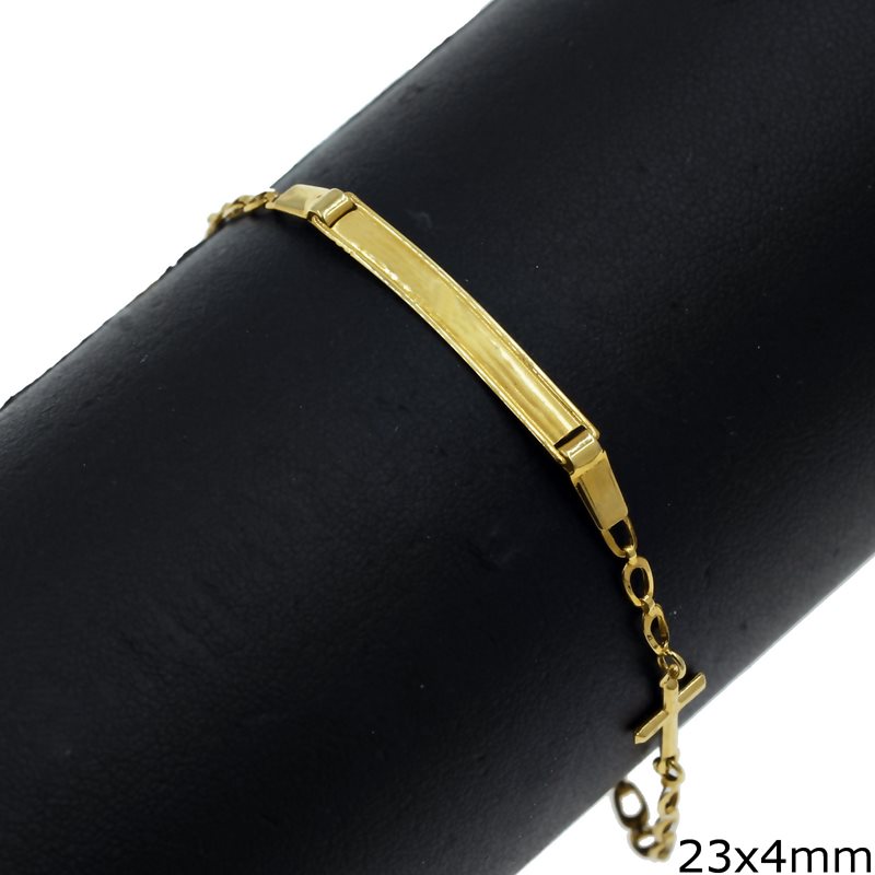 Gold Bracelet Tag 23x4mm with Cross  K9 1.95gr