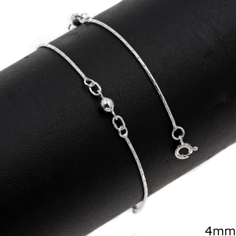 Silver 925 Anklet with Ball 4mm and Spiga Chain 1mm