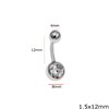 Stainless Steel Belly Button Ring 12mm with Balls 4&8mm with Rhinestones