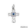 Silver 925 Pendant Cross with Evil Eye and Zircon 19x24mm