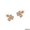 Silver 925 Earrings Outline Style Clover with Zircon 10mm, Rose gold