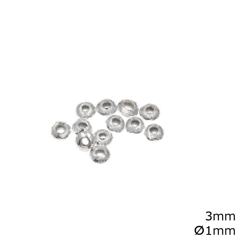 Χάνδρα Ασημένια 3mm, Τρύπα 1mm