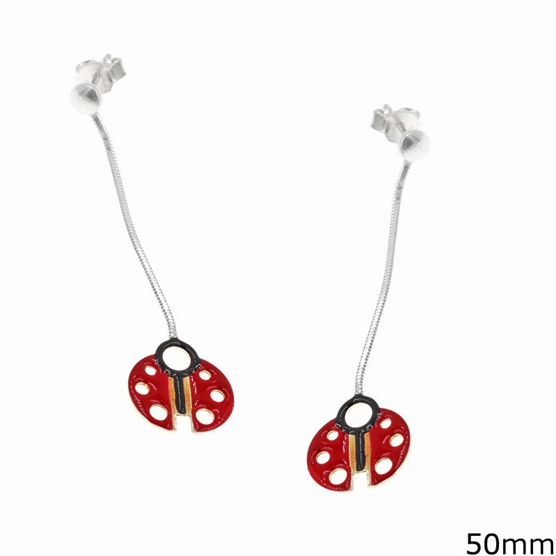 Silver 925 Earrings Ladybug with Enamel 50mm