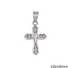 Silver 925 Pendant Cross with Triangle Edges and Zircon 12x16mm
