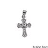 Silver 925 Pendant Cross with Triangle Edges and Zircon 3x12x15mm